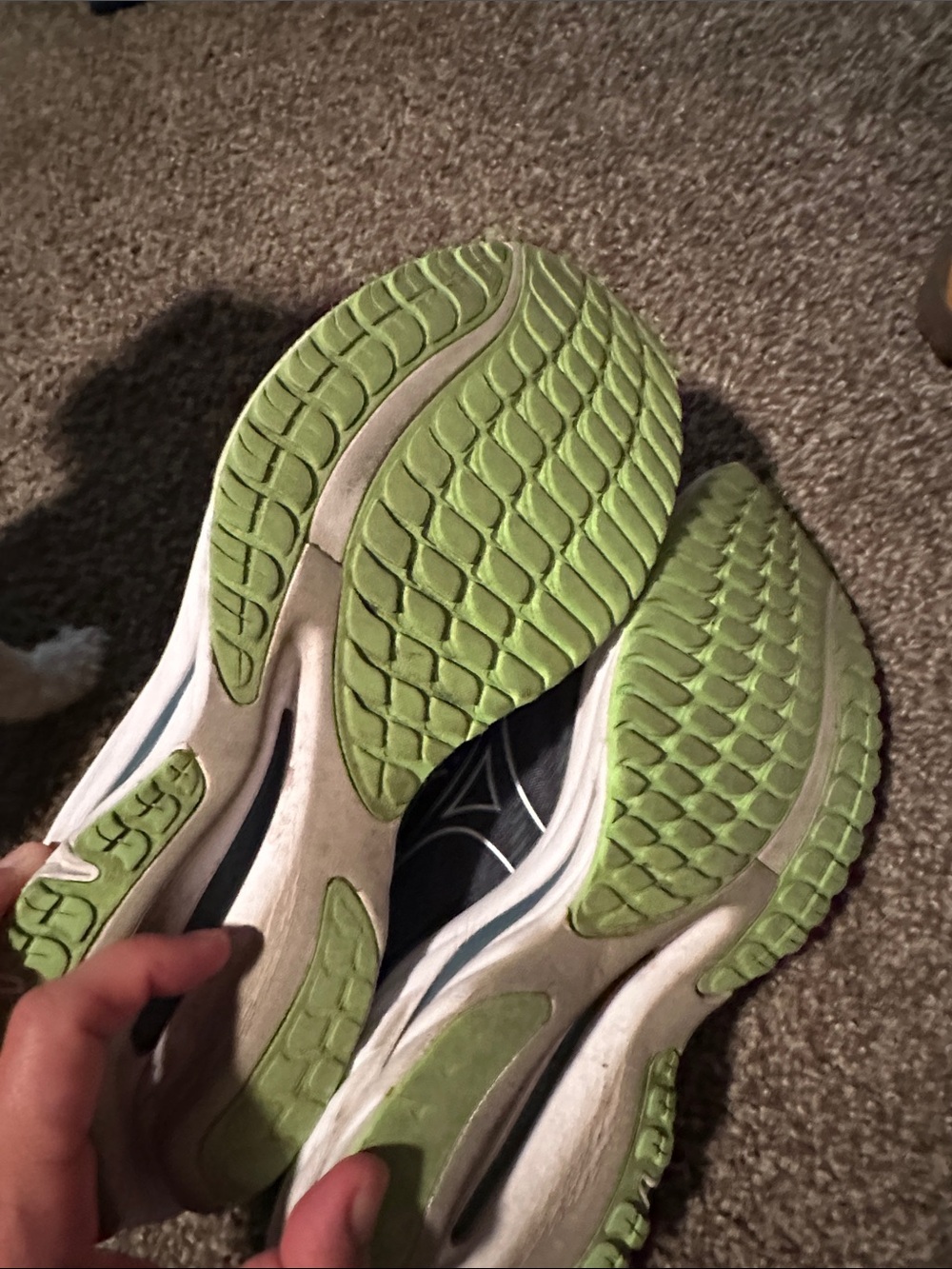 Mizuno Men's Black and White Wave Rider Running Shoes with Green Accents - Picture 2 of 3